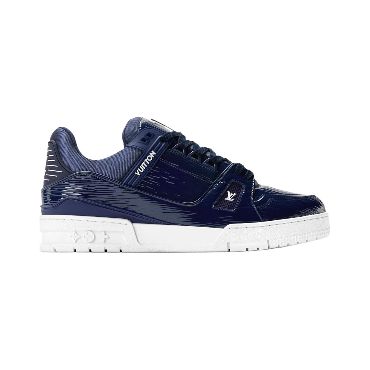 Louis Vuitton Trainer Patent Leather Floral Pattern Low-Top Sneakers in Navy Blue – Unisex