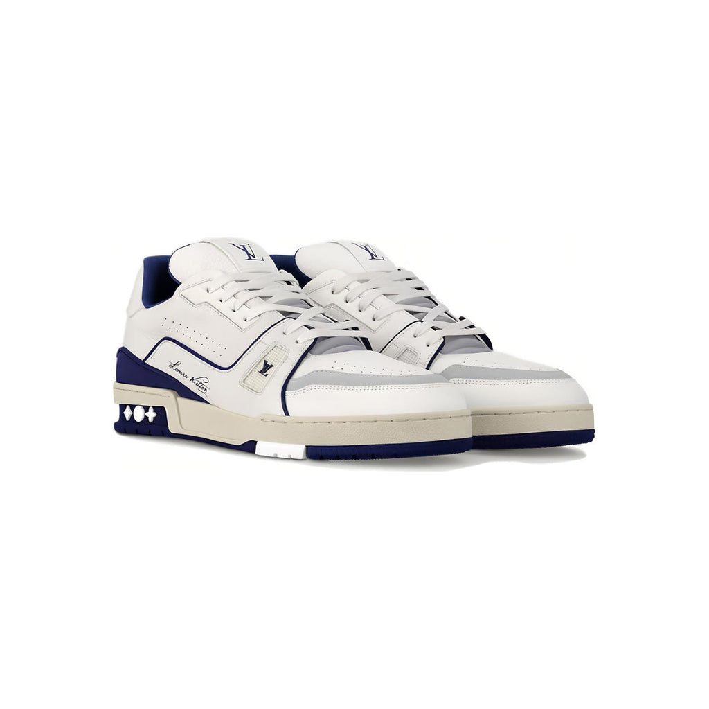 Louis Vuitton Trainer Flat Sole Low-Top Sneakers in White & Blue – Unisex
