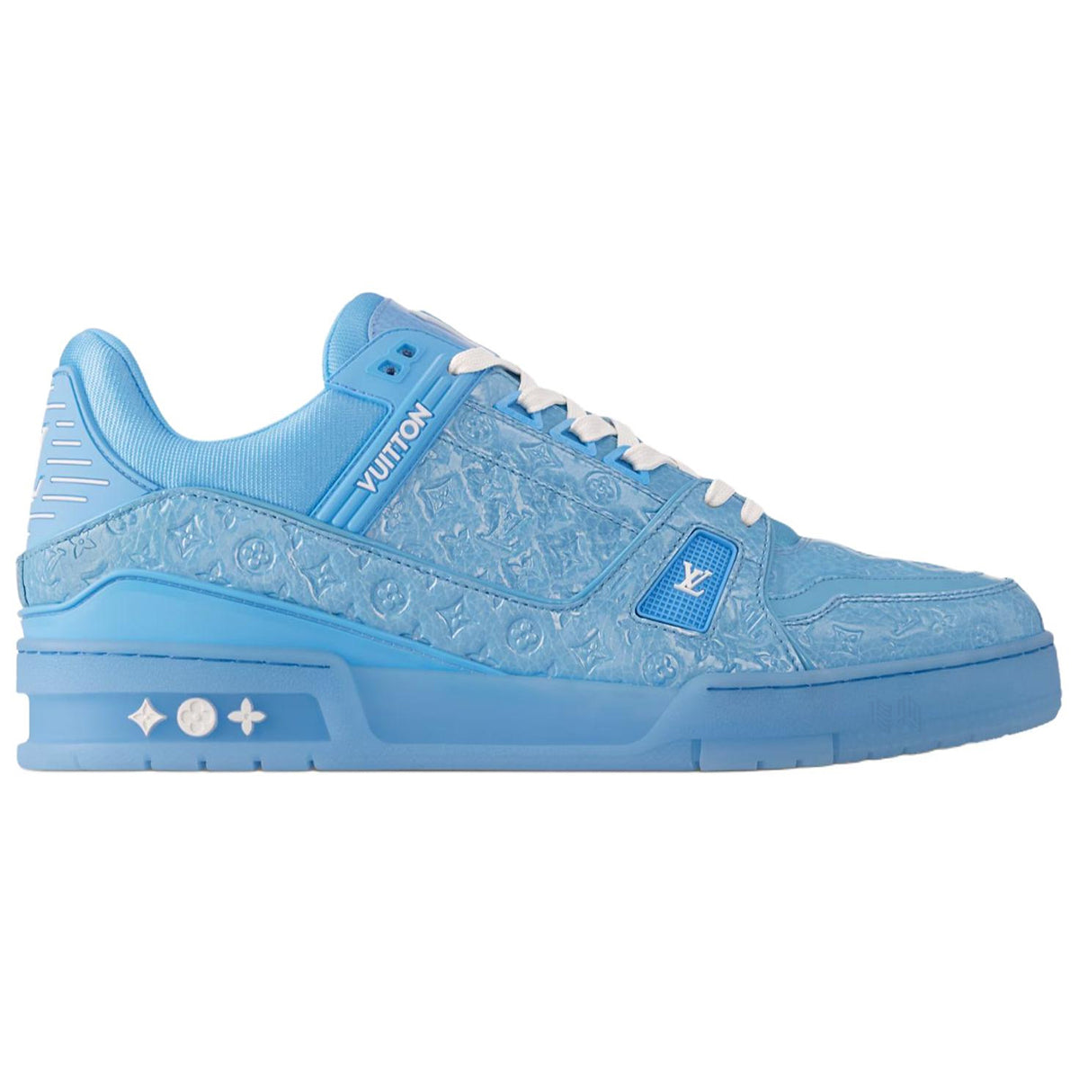 Louis Vuitton Trainer Patent Leather Embossed Lace-Up Low-Top Sneakers in Blue – Unisex