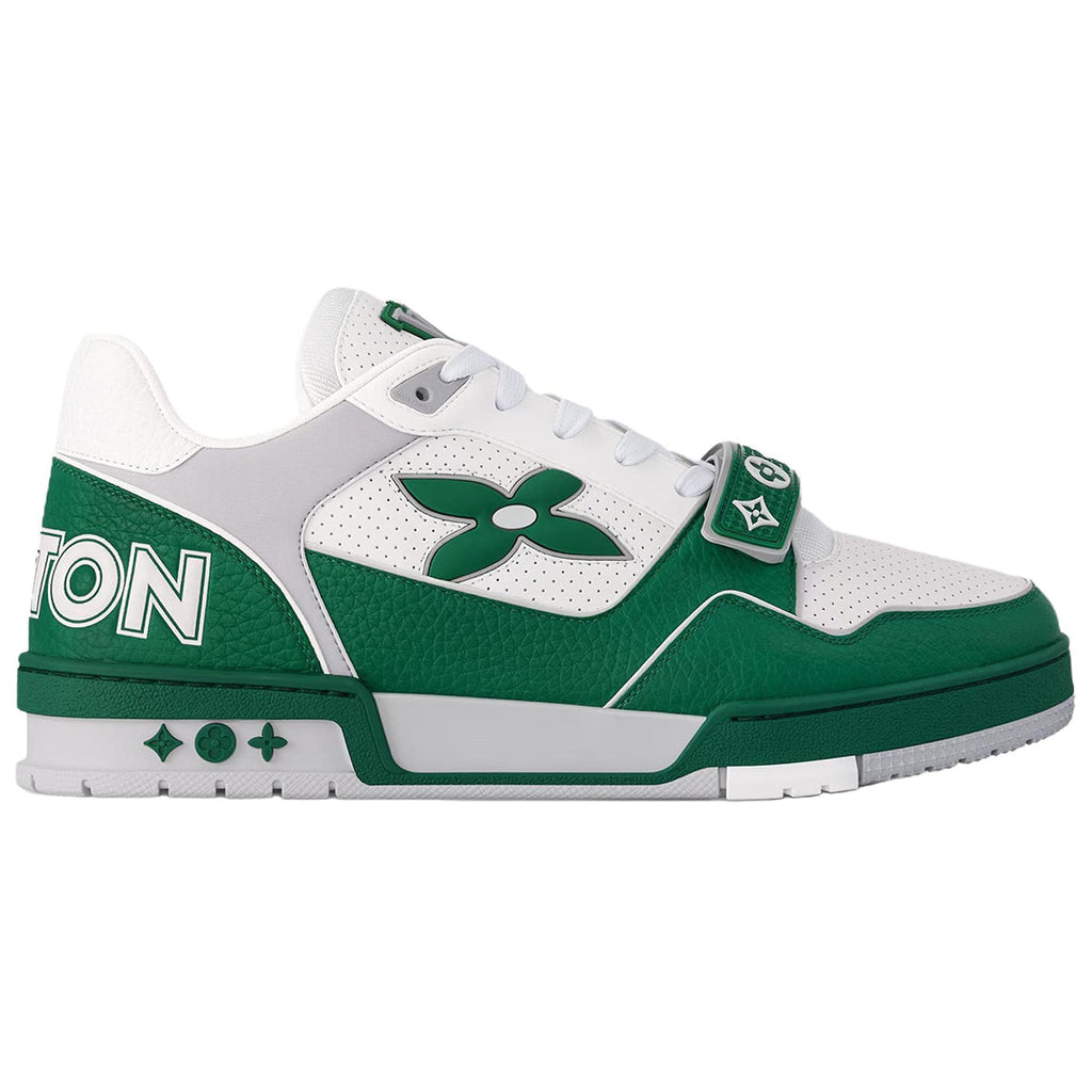 Louis Vuitton Trainer Leather Lace-Up Low-Top Sneakers in Green with Floral Logo