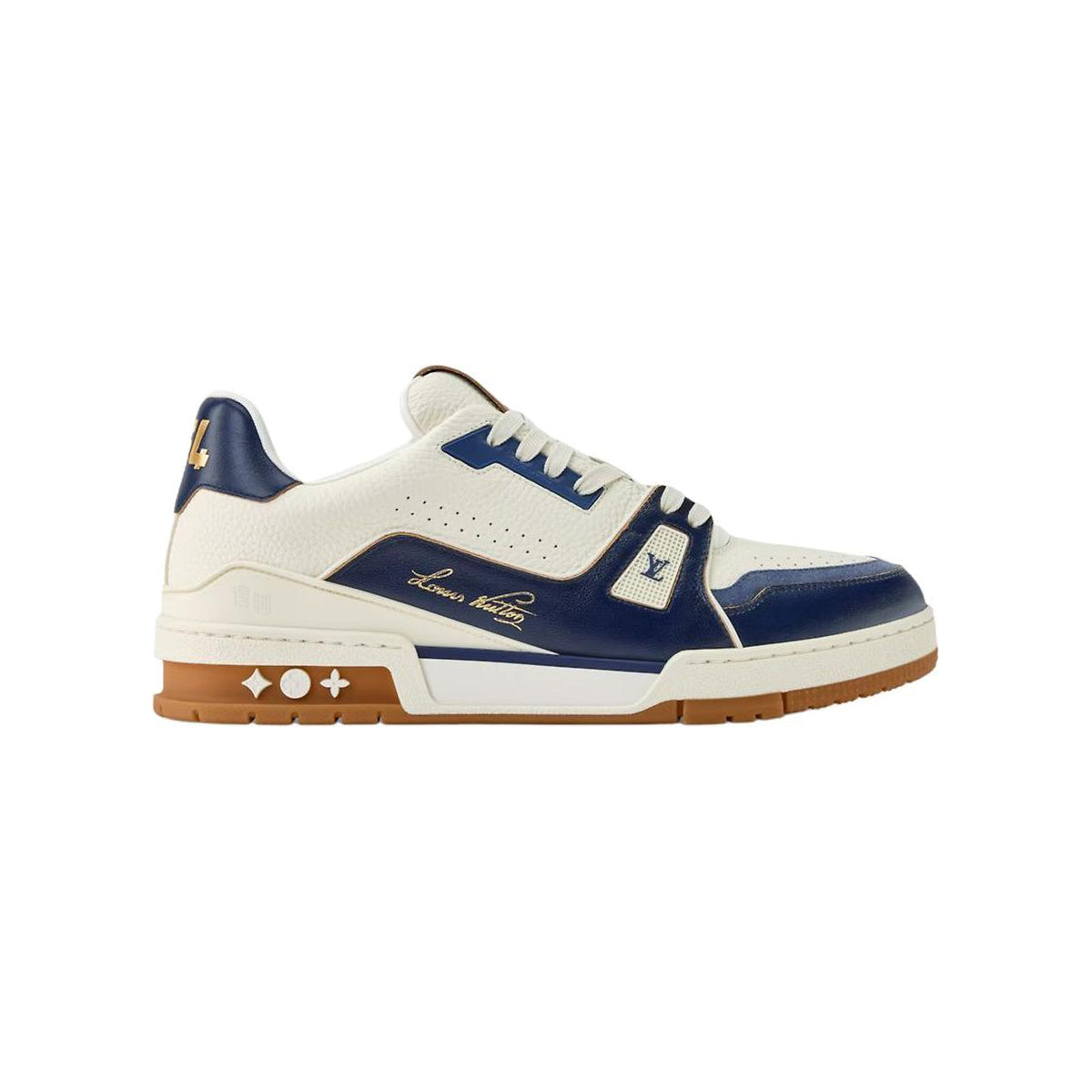 Louis Vuitton Trainer Distressed Grained Calf Leather Lace-Up Low-Top Sneakers in Blue & White – Unisex