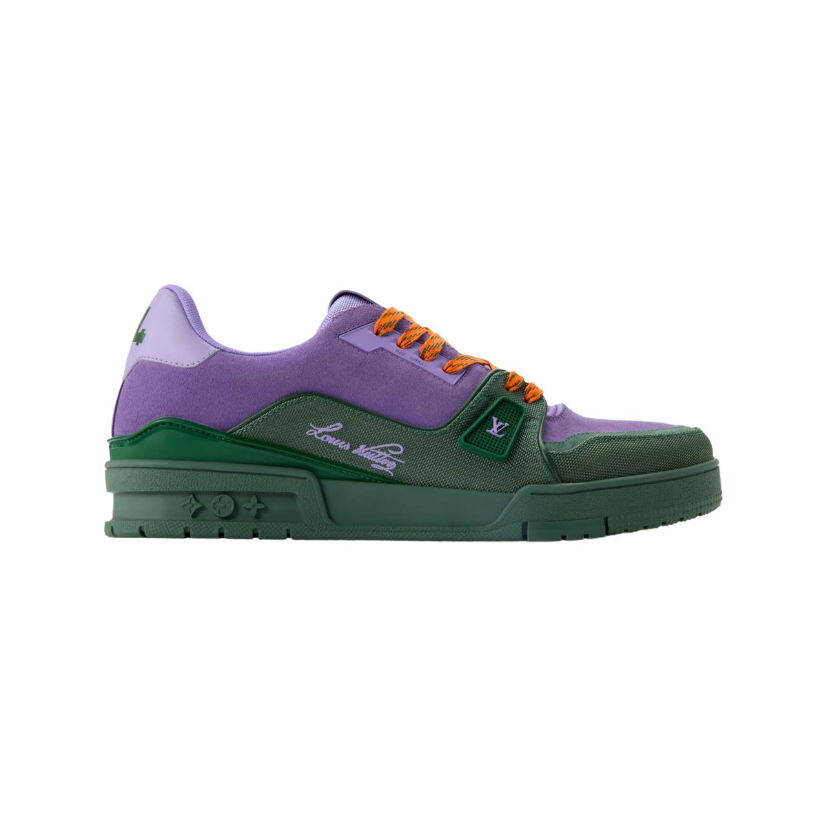 Louis Vuitton Trainer Suede Leather Lace-Up Low-Top Sneakers in Purple & Green – Unisex