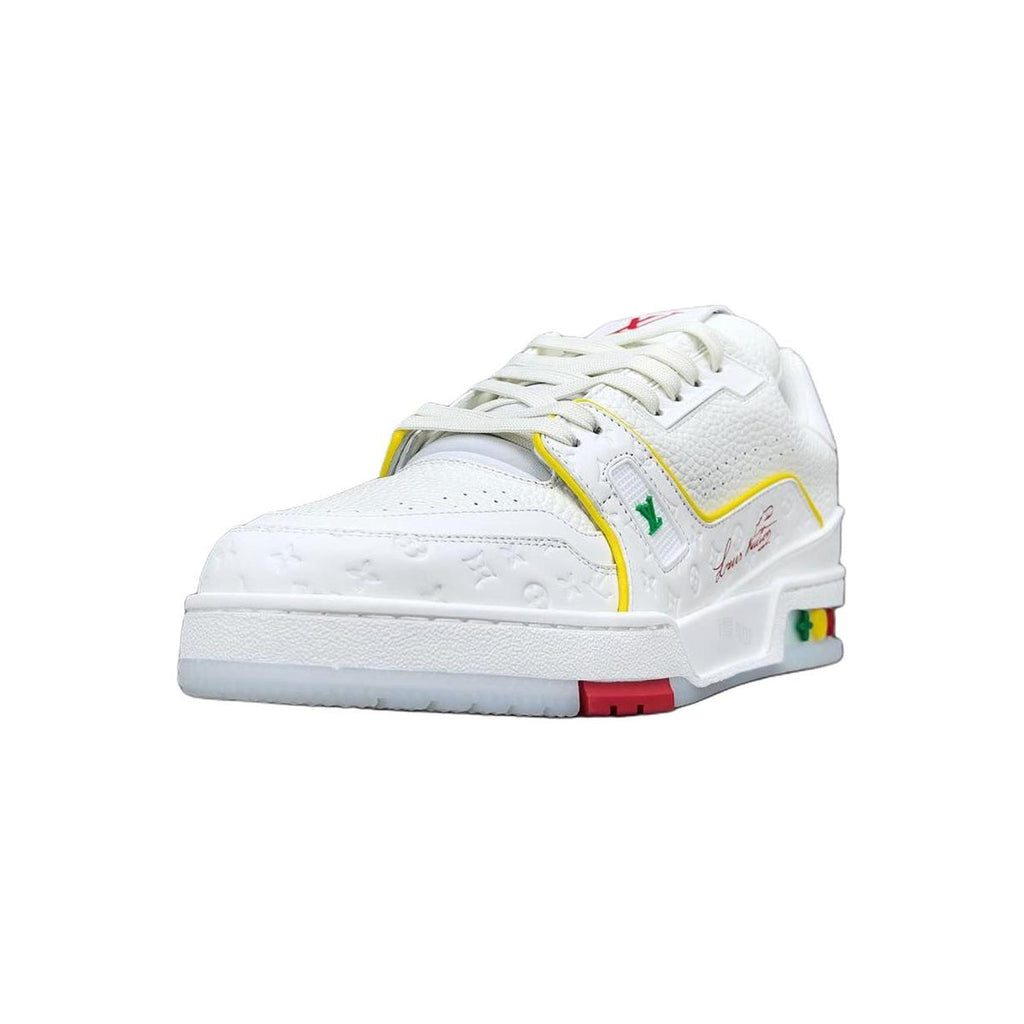 Louis Vuitton Trainer Leather Lace-Up Low-Top Sneakers in White, Yellow & Blue – Unisex