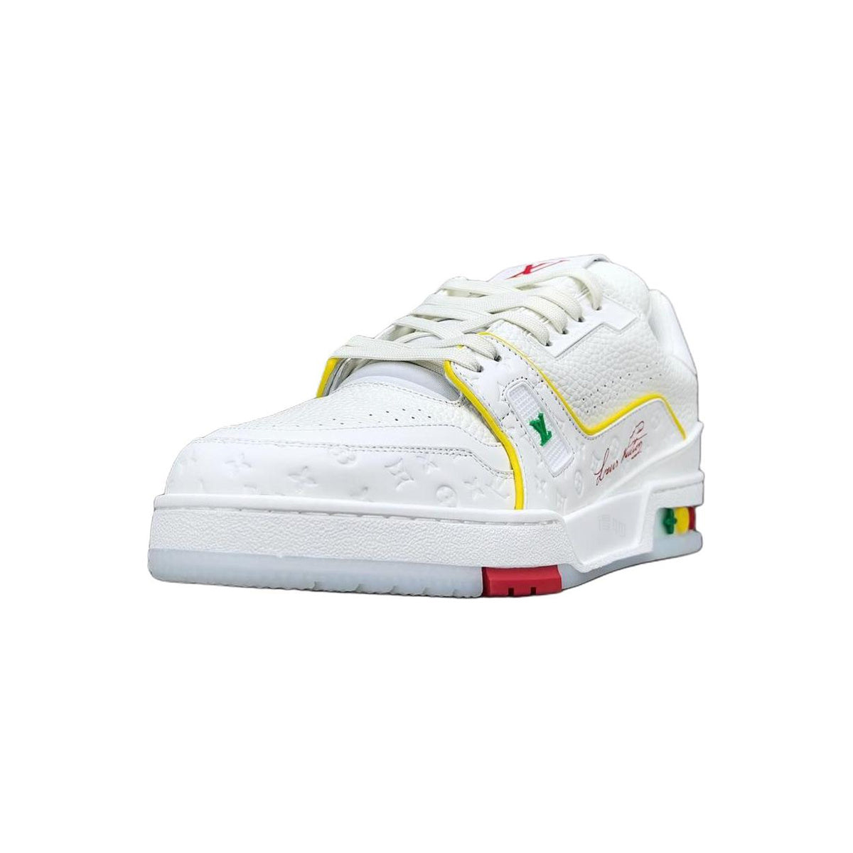 Louis Vuitton Trainer Leather Lace-Up Low-Top Sneakers in White, Yellow & Blue – Unisex
