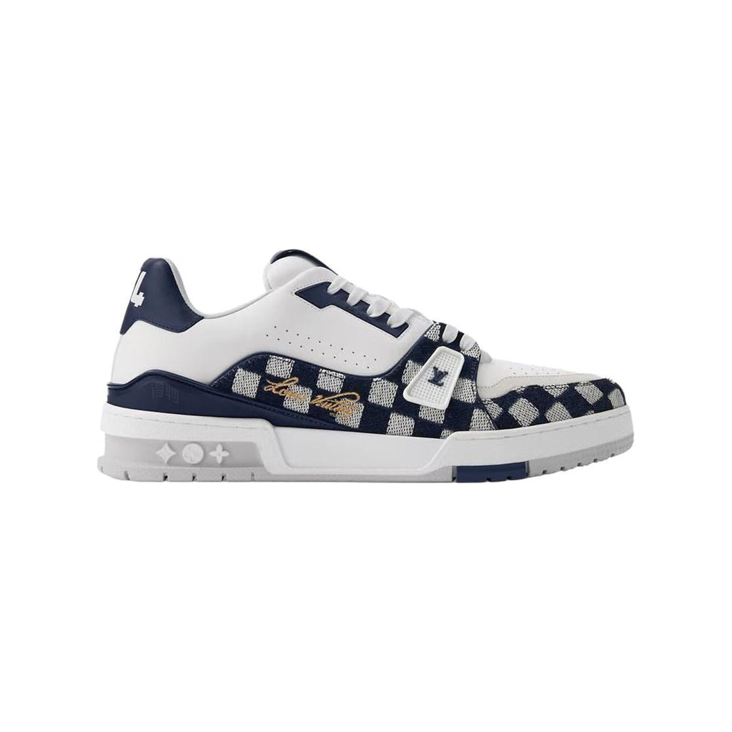 NIGO x Louis Vuitton Trainer FW26 Denim & Leather Low-Top Sneakers in White & Blue – Unisex