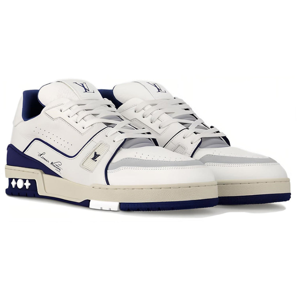 Louis Vuitton Trainer Lace-Up Low-Top Sneakers in White & Blue – Unisex