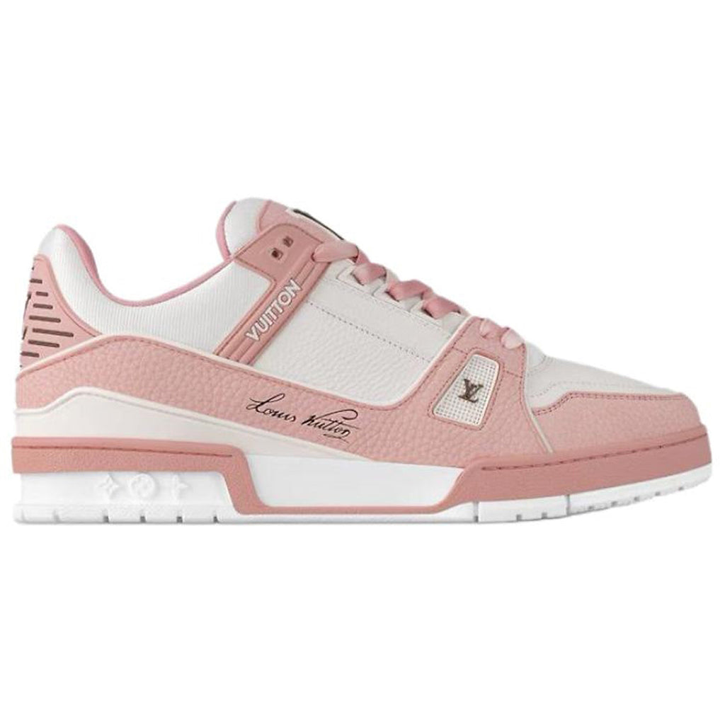 Louis Vuitton Trainer Calf Leather Lace-Up Low-Top Sneakers in White & Pink – Unisex