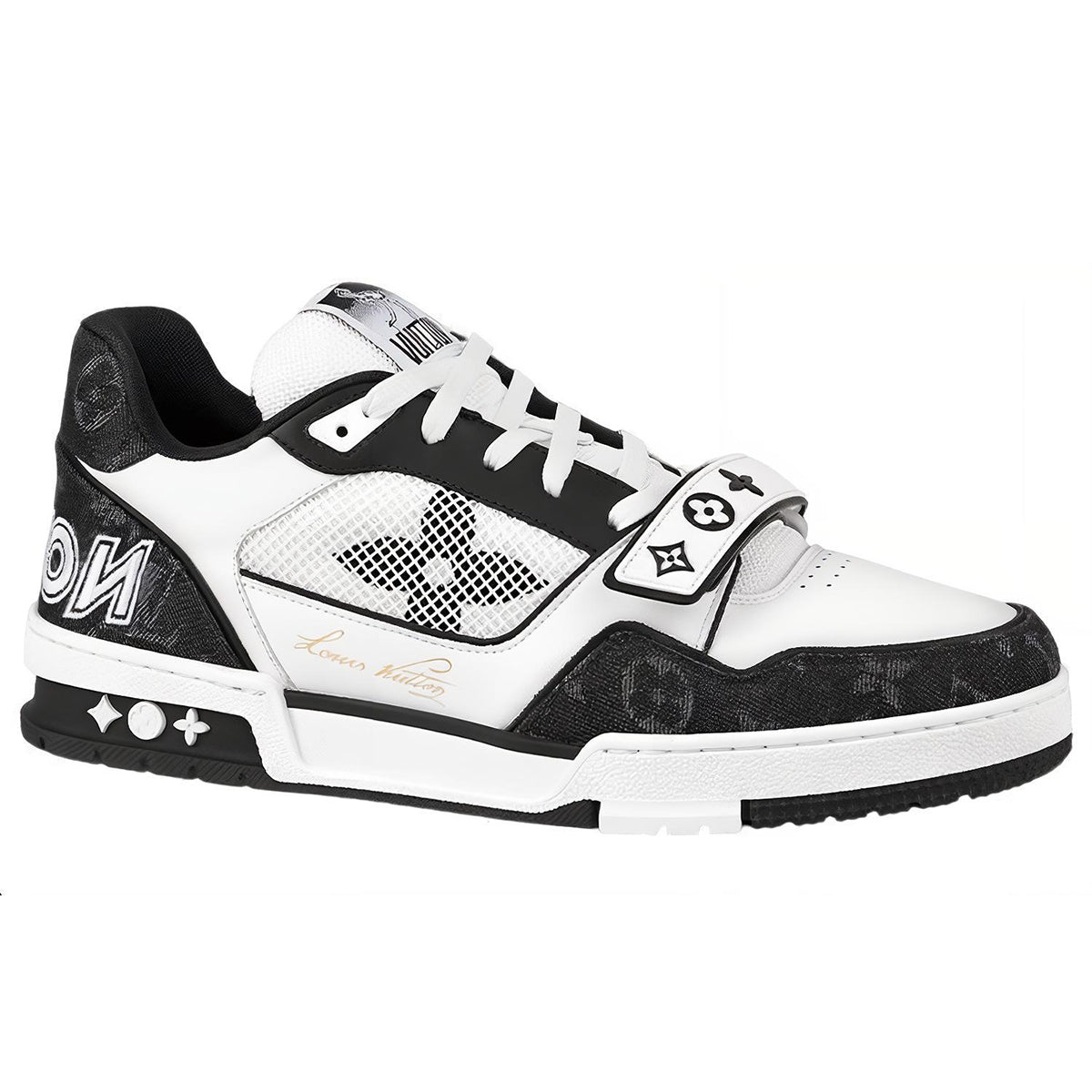 Louis Vuitton Trainer Calf Leather Lace-Up Low-Top Sneakers in Black & White – Unisex