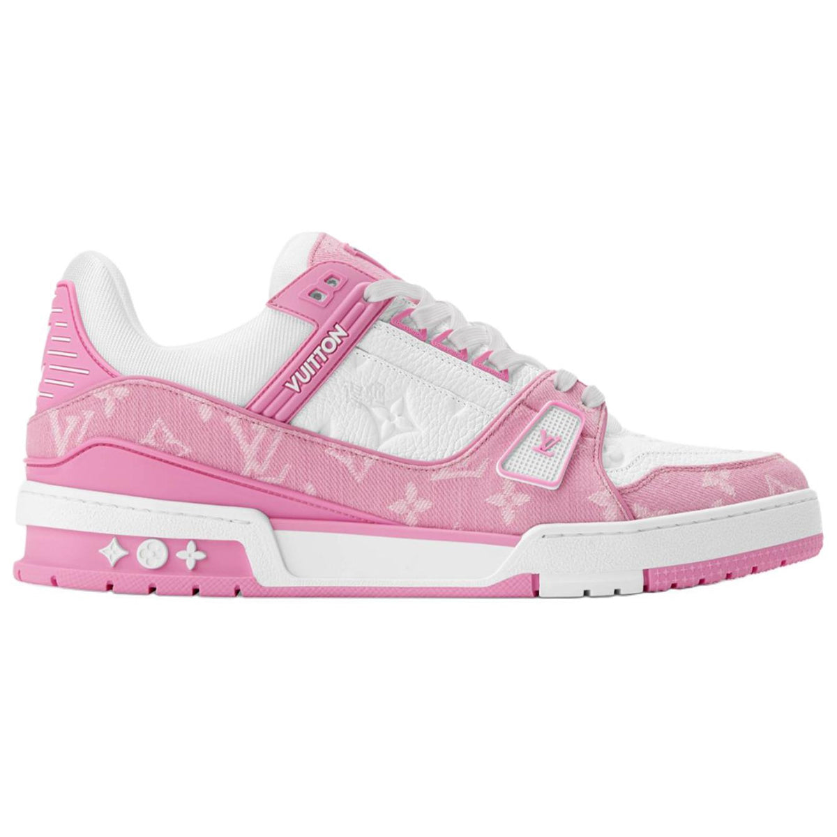 Louis Vuitton Trainer Leather Lace-Up Low-Top Sneakers in Rose with Printed Detail – Unisex