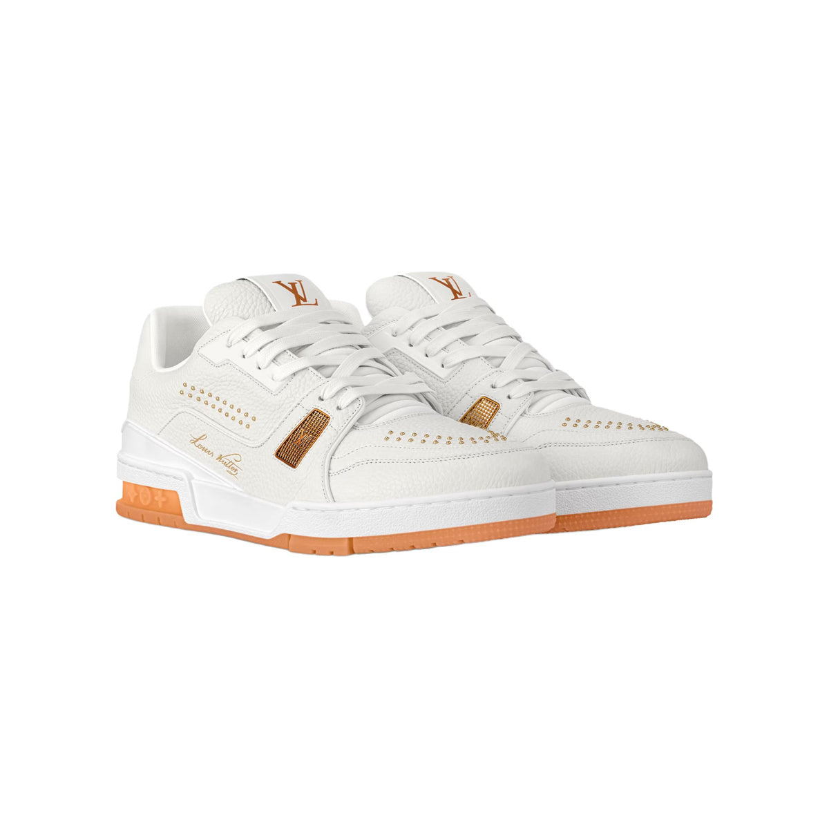 Louis Vuitton Trainer Grained Calf Leather Low-Top Sneakers in White & Orange – Unisex