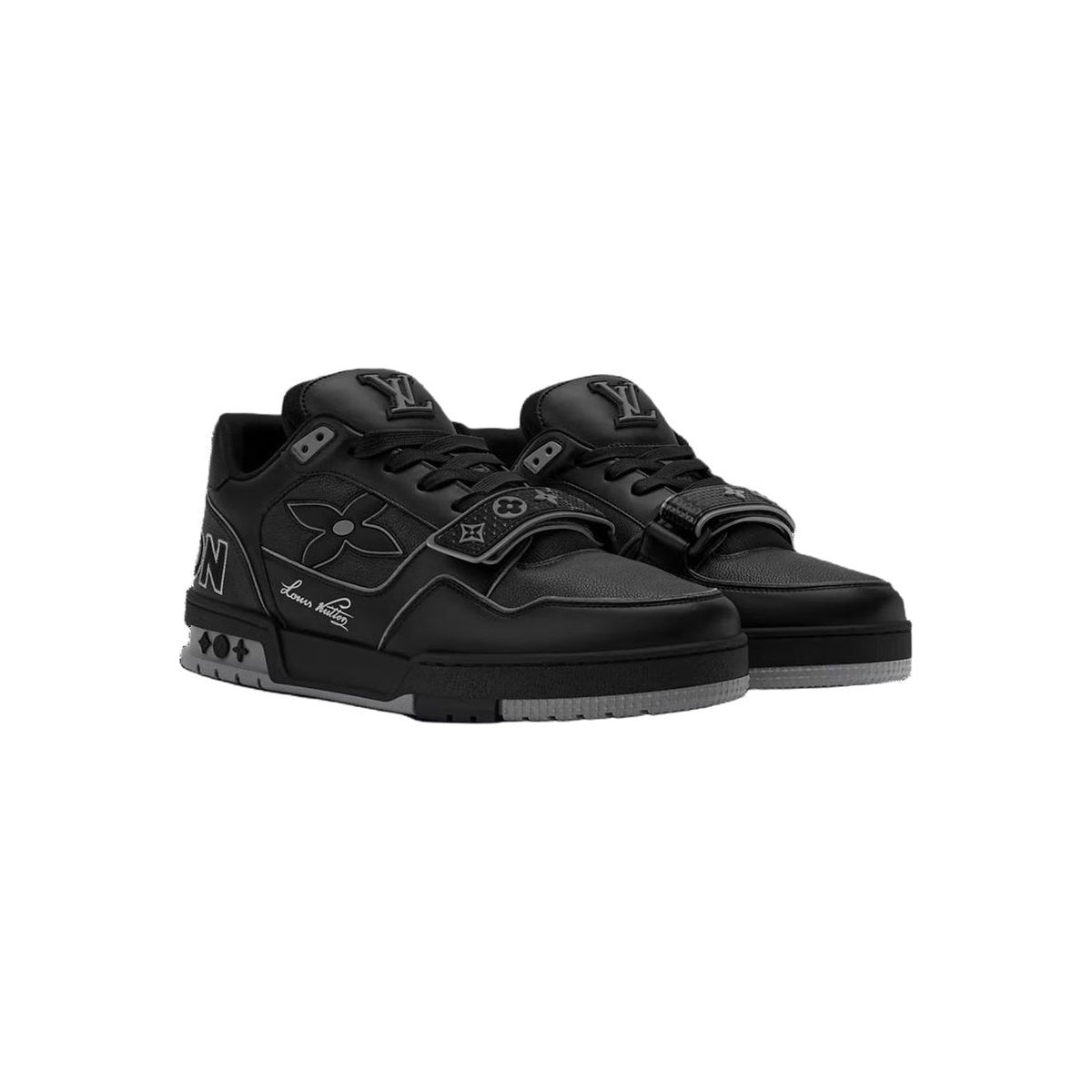 Louis Vuitton Trainer Smooth Calf Leather Lace-Up Low-Top Sneakers in Black – Unisex
