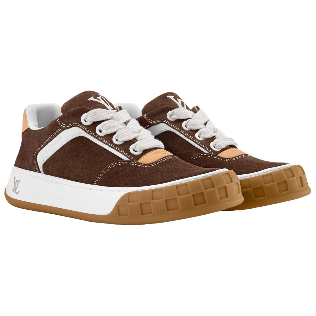 Louis Vuitton Tilted Suede Lace-Up Biscuit-Sole Low-Top Sneakers in Chestnut Brown – Unisex