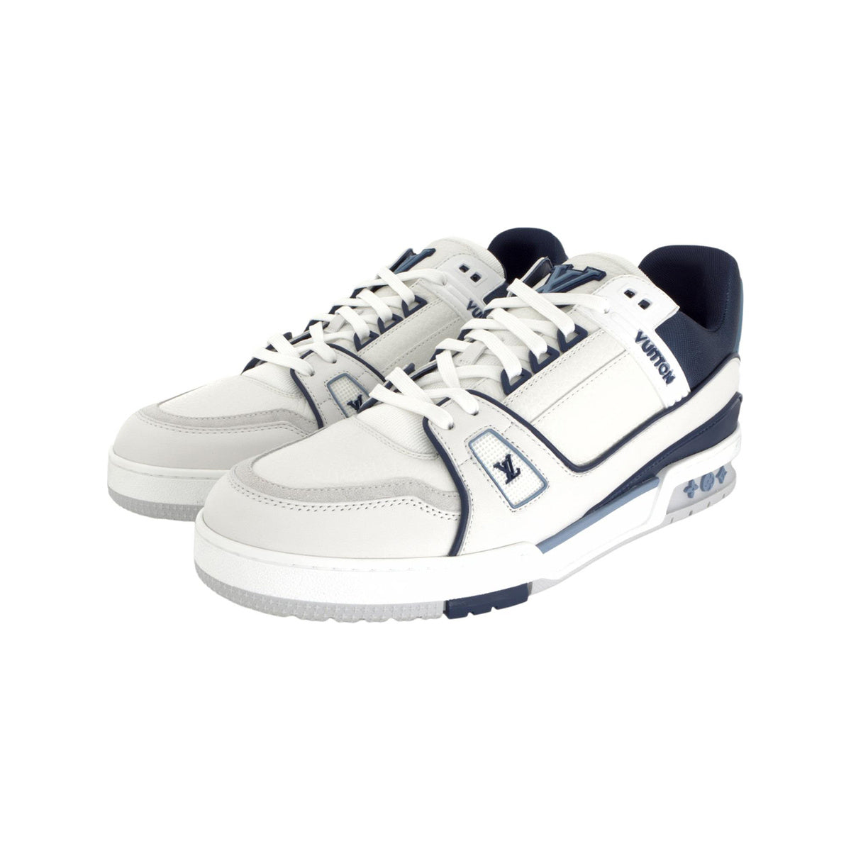 Louis Vuitton Trainer Grained Calf Leather Lace-Up Low-Top Sneakers in Blue – Unisex