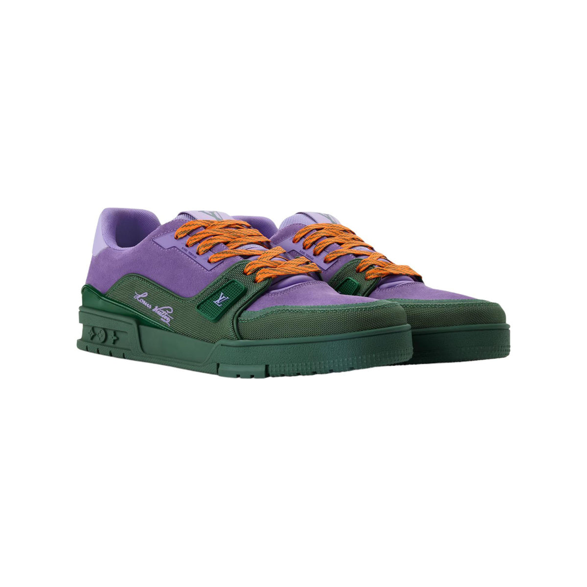 Louis Vuitton Trainer Suede Leather Lace-Up Low-Top Sneakers in Purple & Green – Unisex