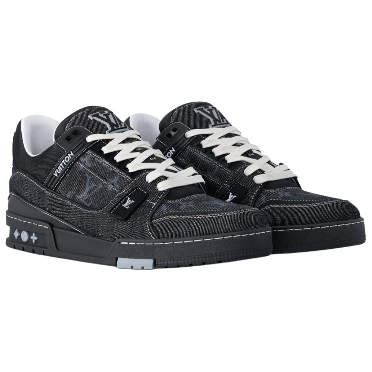 Louis Vuitton Trainer Denim Lace-Up Flat-Sole Low-Top Sneakers in Black