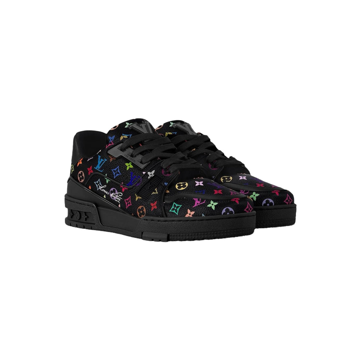 Louis Vuitton × Takashi Murakami Trainer Grained Calf Leather Signature Print Low-Top Sneakers in Black – WoUnisex
