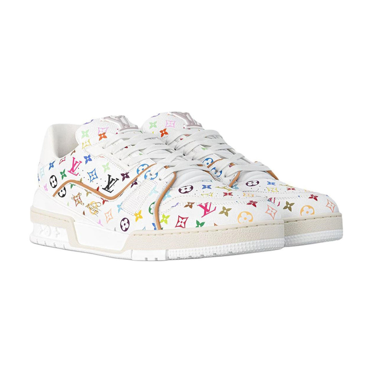 Louis Vuitton × Takashi Murakami Trainer Grained Calf Leather Low-Top Sneakers in White – Unisex