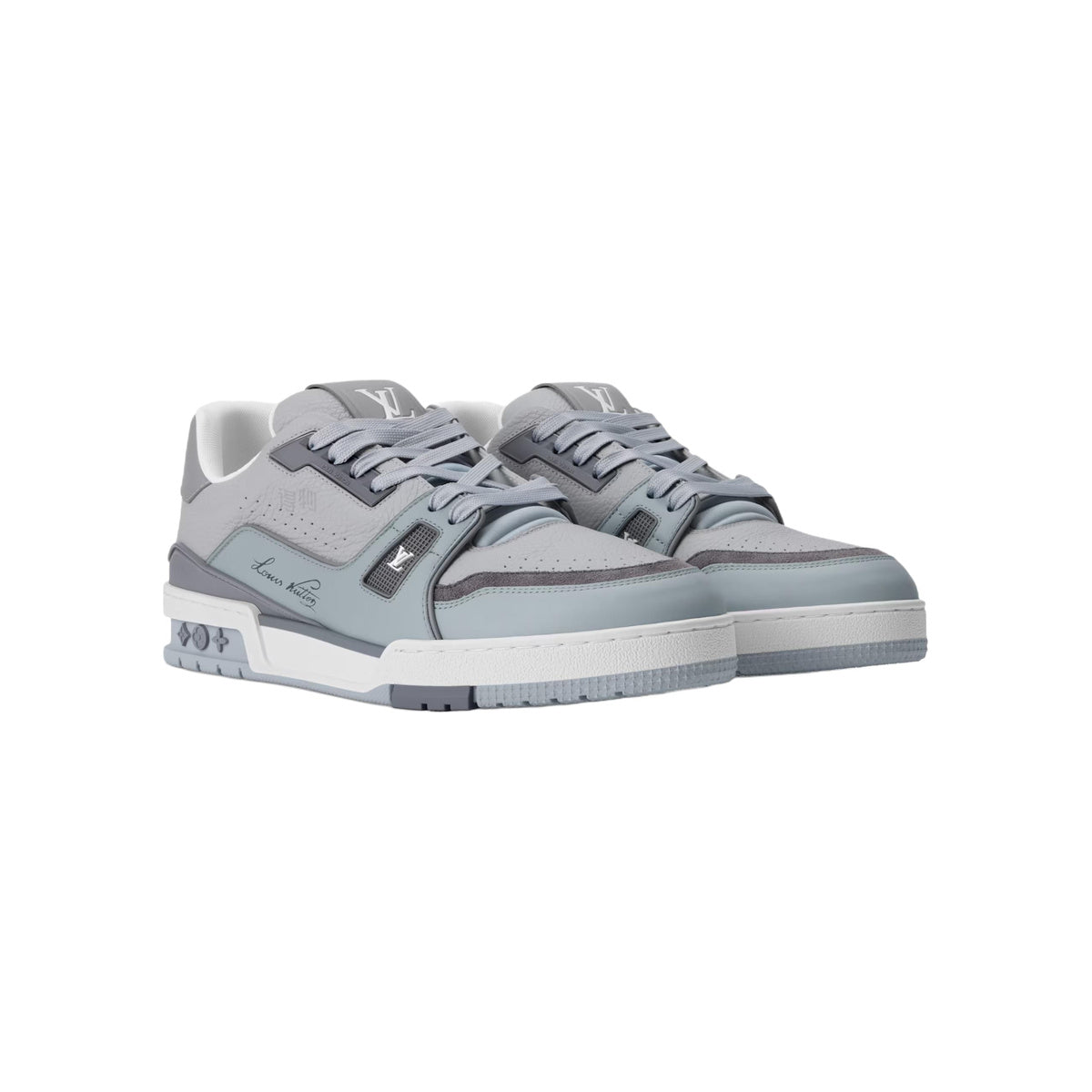 Louis Vuitton Trainer Grained Calf Leather Lace-Up Low-Top Sneakers in Grey – Unisex