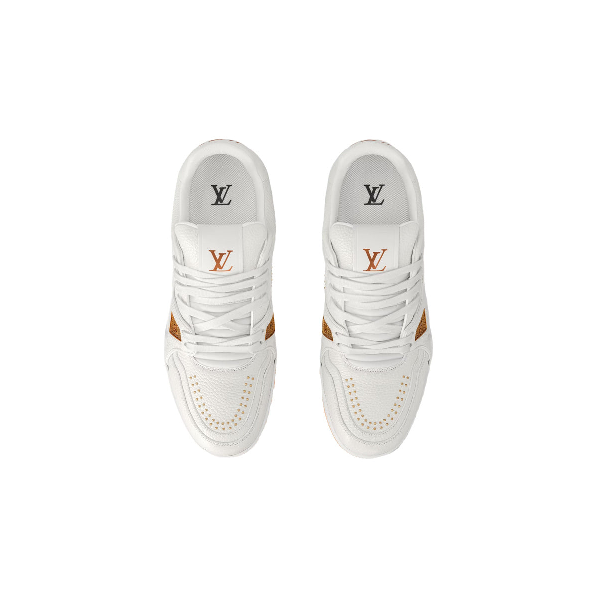 Louis Vuitton Trainer Grained Calf Leather Low-Top Sneakers in White & Orange – Unisex
