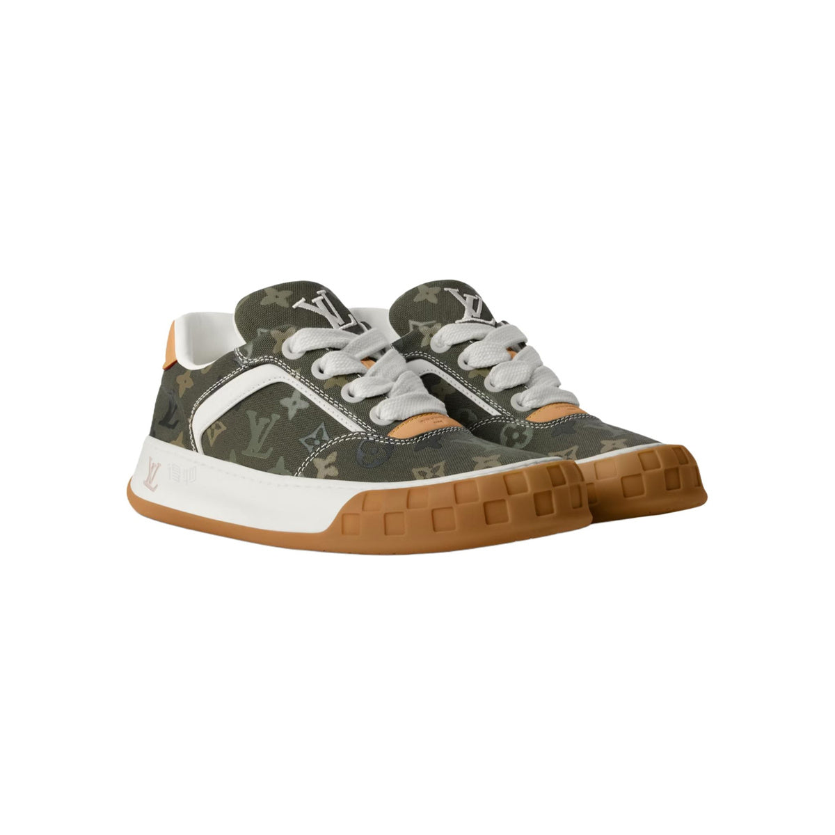 Louis Vuitton LV Tilted Leather Platform Lace-Up Low-Top Sneakers in Khaki Green – Unisex