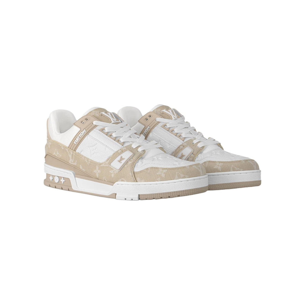 Louis Vuitton Trainer Calf Leather Lace-Up Low-Top Sneakers in Light Beige – Unisex