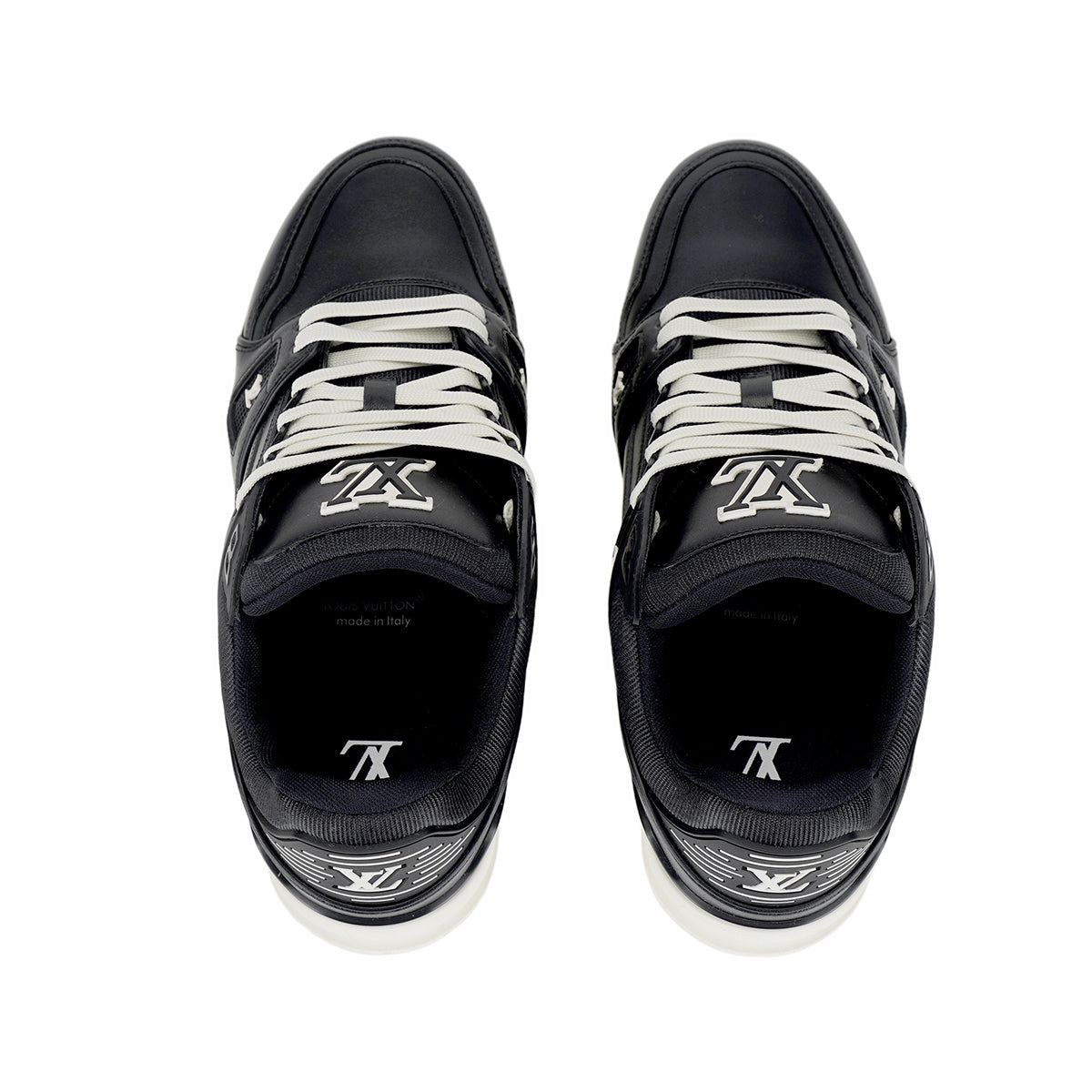 Louis Vuitton Trainer Low-Top Sneakers in All-Black with Embossed Lettering – Unisex