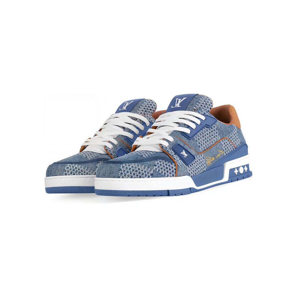 Louis Vuitton Trainer Leather Checkered Print Low-Top Sneakers in Blue – Unisex