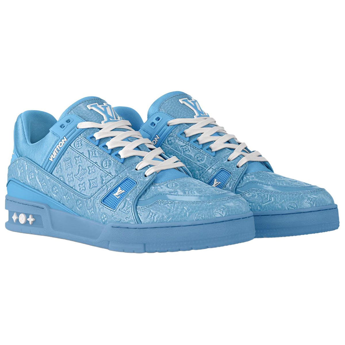Louis Vuitton Trainer Patent Leather Embossed Lace-Up Low-Top Sneakers in Blue – Unisex