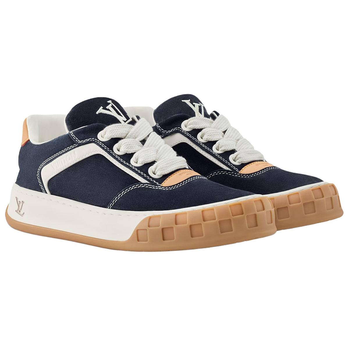 Louis Vuitton Tilted Suede Lace-Up Biscuit-Sole Low-Top Sneakers in Navy Blue – Unisex