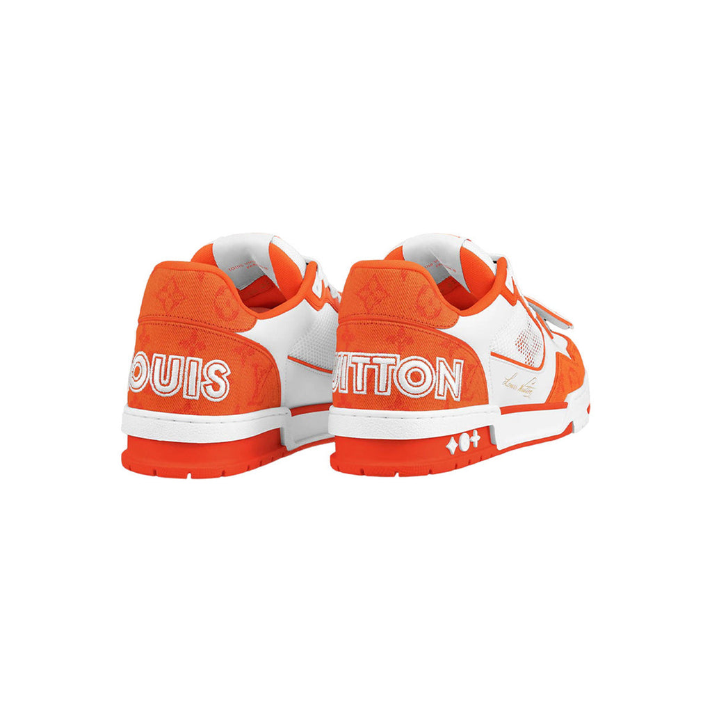 Louis Vuitton Trainer Monogram Velcro Strap Low-Top Sneakers in White & Orange – Unisex