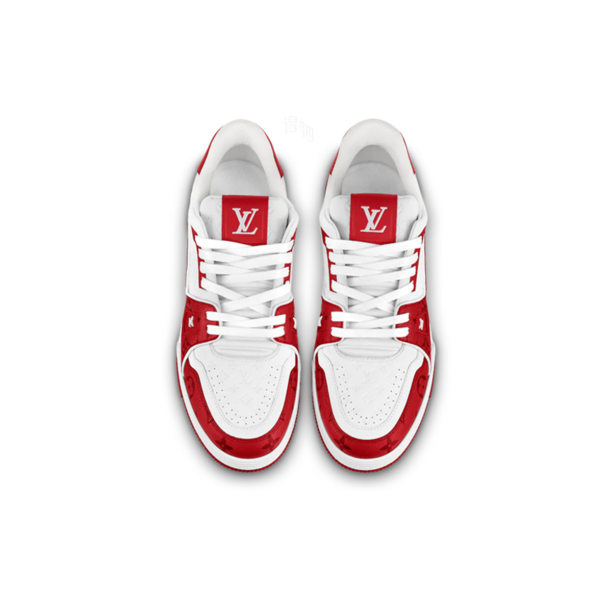 Louis Vuitton Trainer Lace-Up Low-Top Sneakers in White & Red with – Unisex