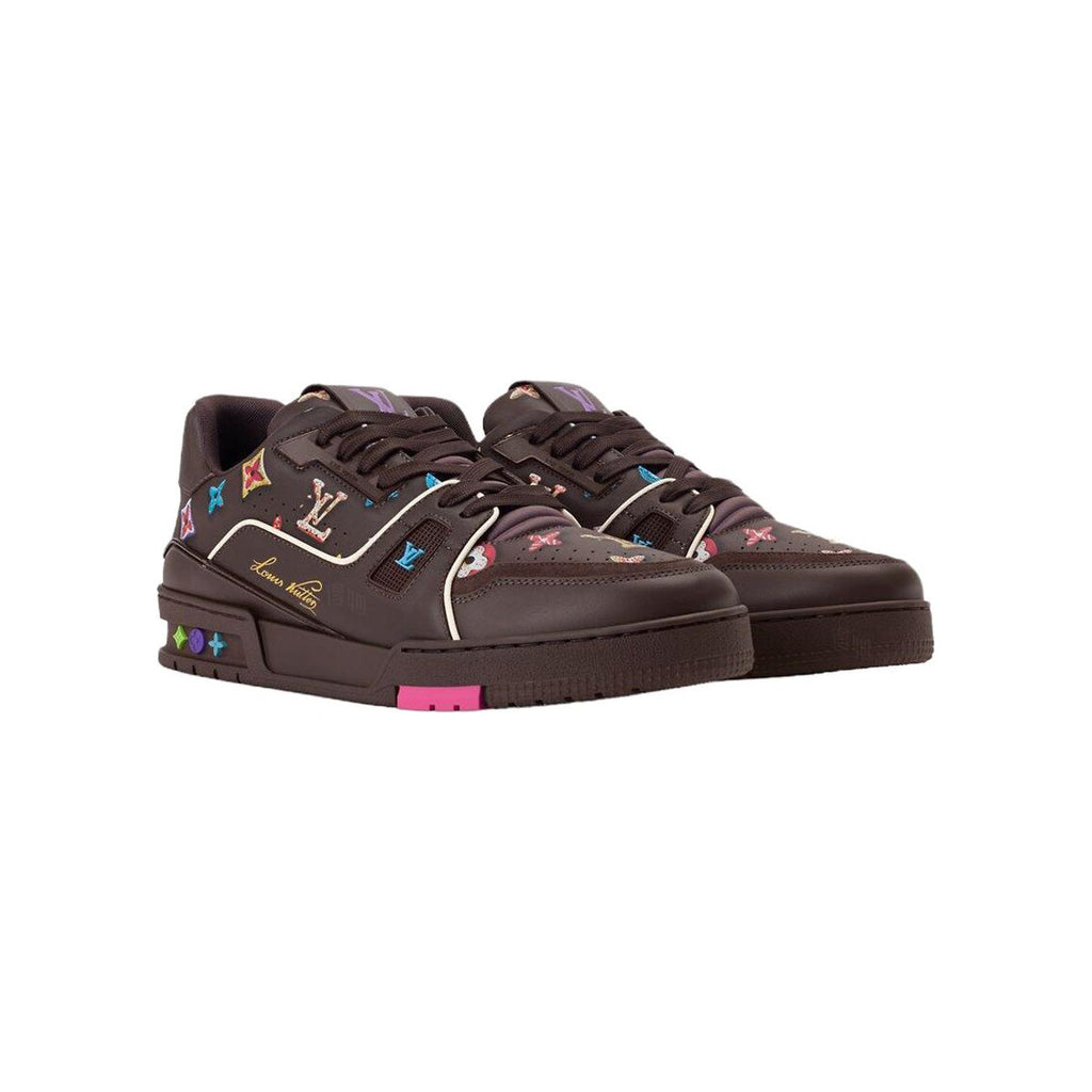 Louis Vuitton Trainer Leather Donut-Motif Lace-Up Low-Top Sneakers in Chestnut Brown – Unisex