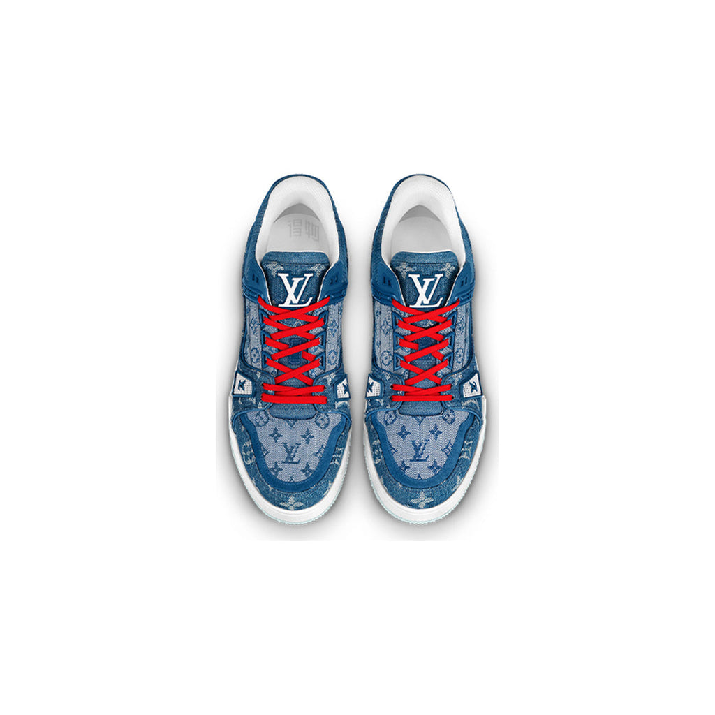 Louis Vuitton Trainer Leather Low-Top Sneakers in Denim Blue & Red – Unisex