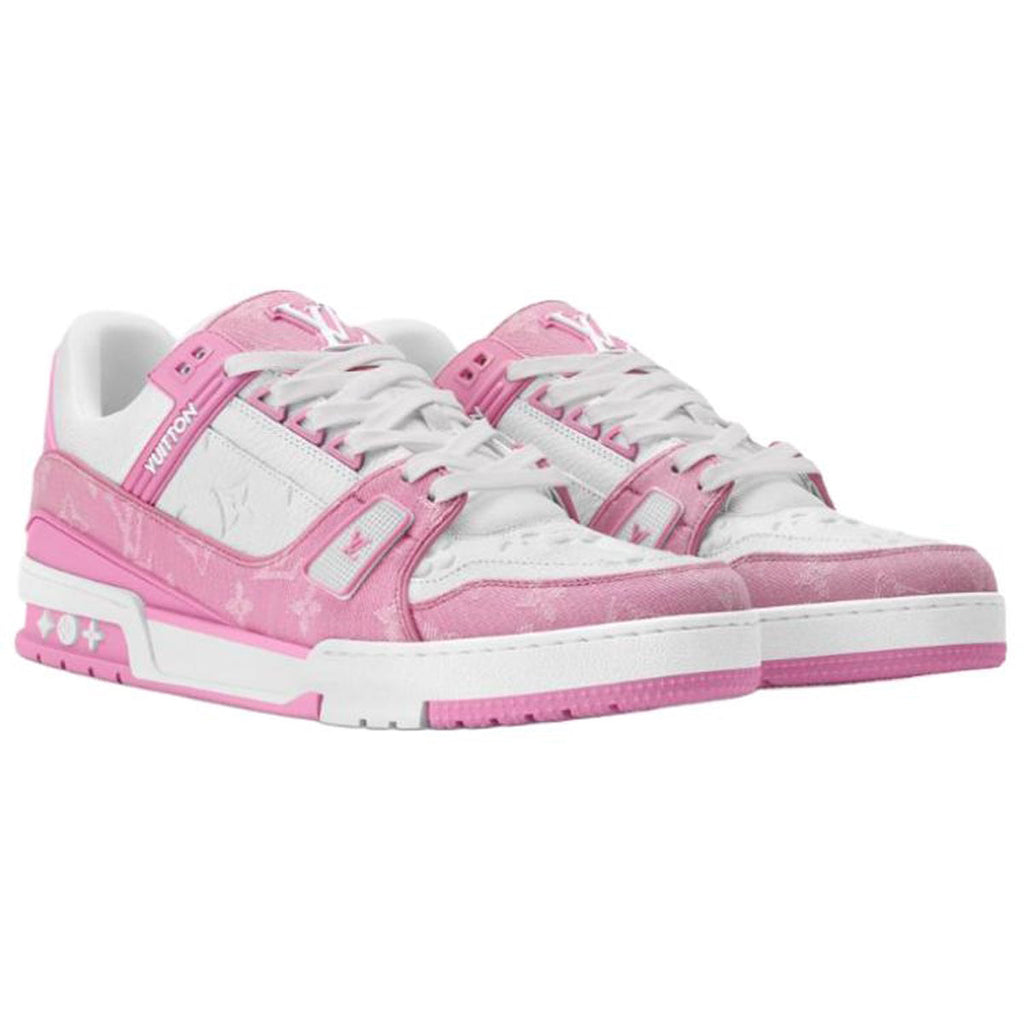 Louis Vuitton Trainer Leather Lace-Up Low-Top Sneakers in Rose with Printed Detail – Unisex