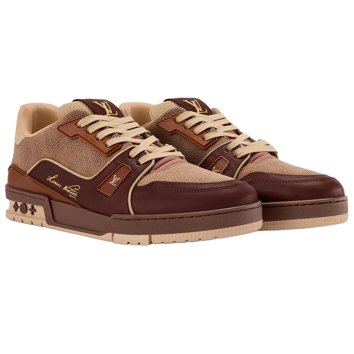 Louis Vuitton Calf Leather Lace-Up Low-Top Sneakers in Chestnut Brown – Unisex