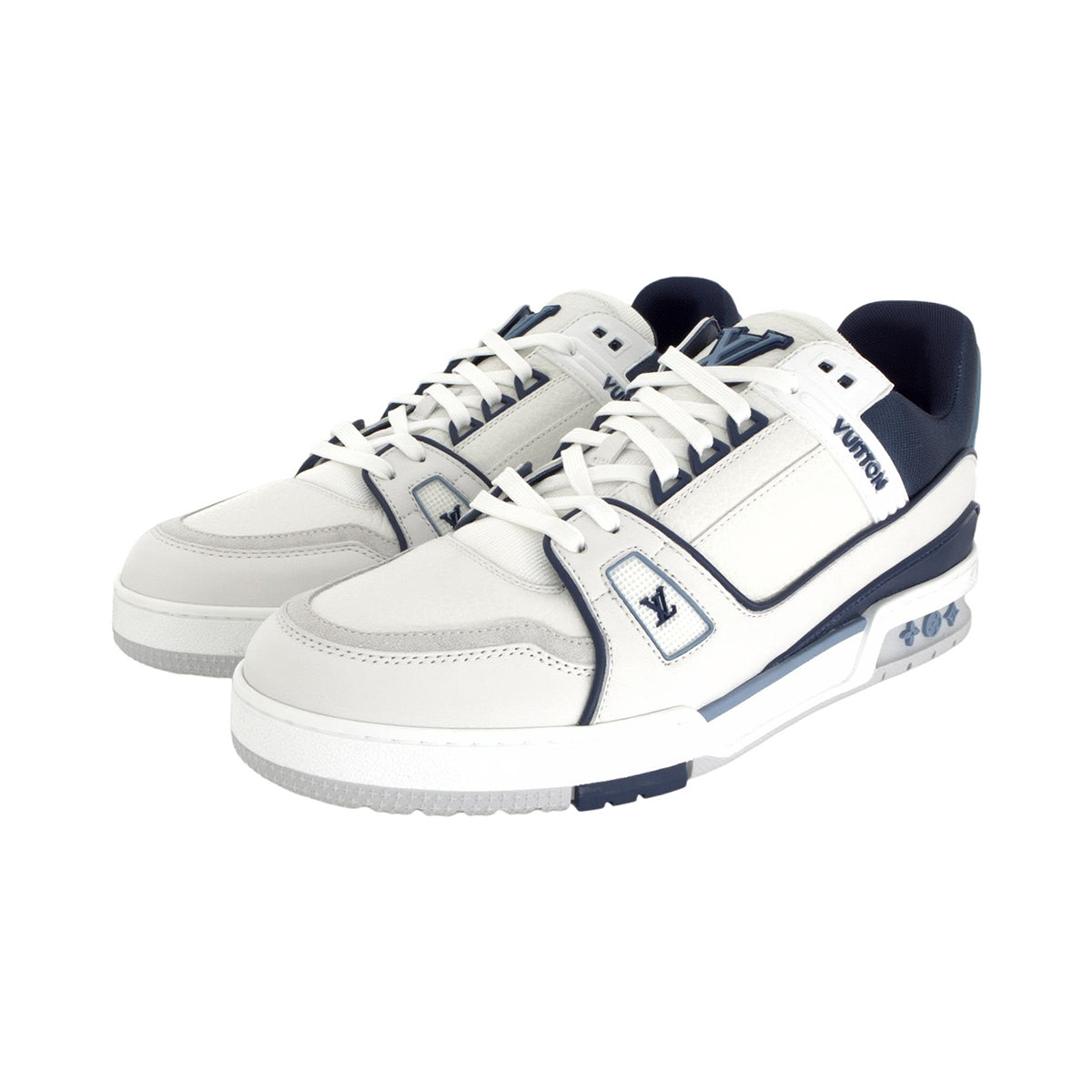 Louis Vuitton Grainy Calf Leather Lace-Up Flat-Sole Low-Top Sneakers in Blue – Unisex