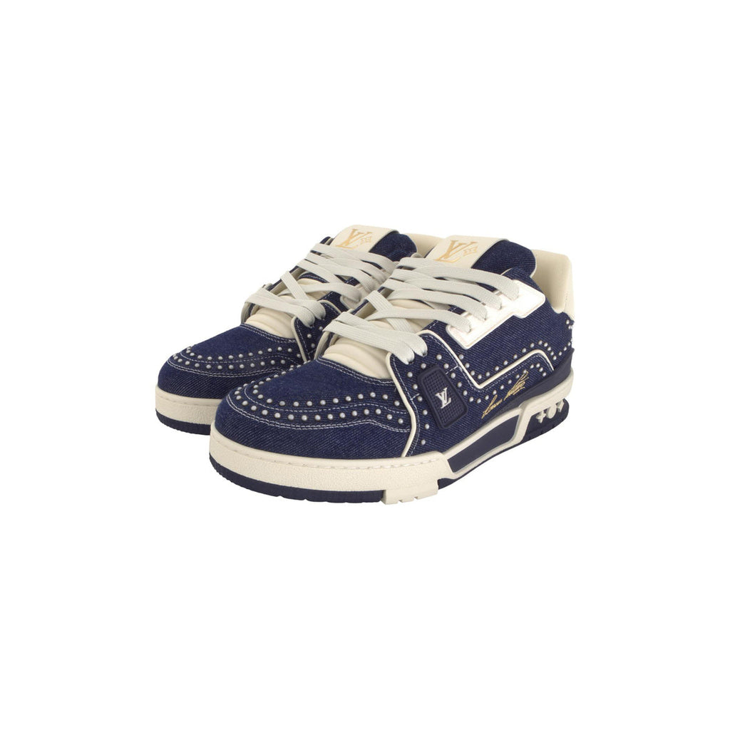 Louis Vuitton Trainer Denim & Swarovski Crystal Low-Top Sneakers in Indigo Blue – Unisex
