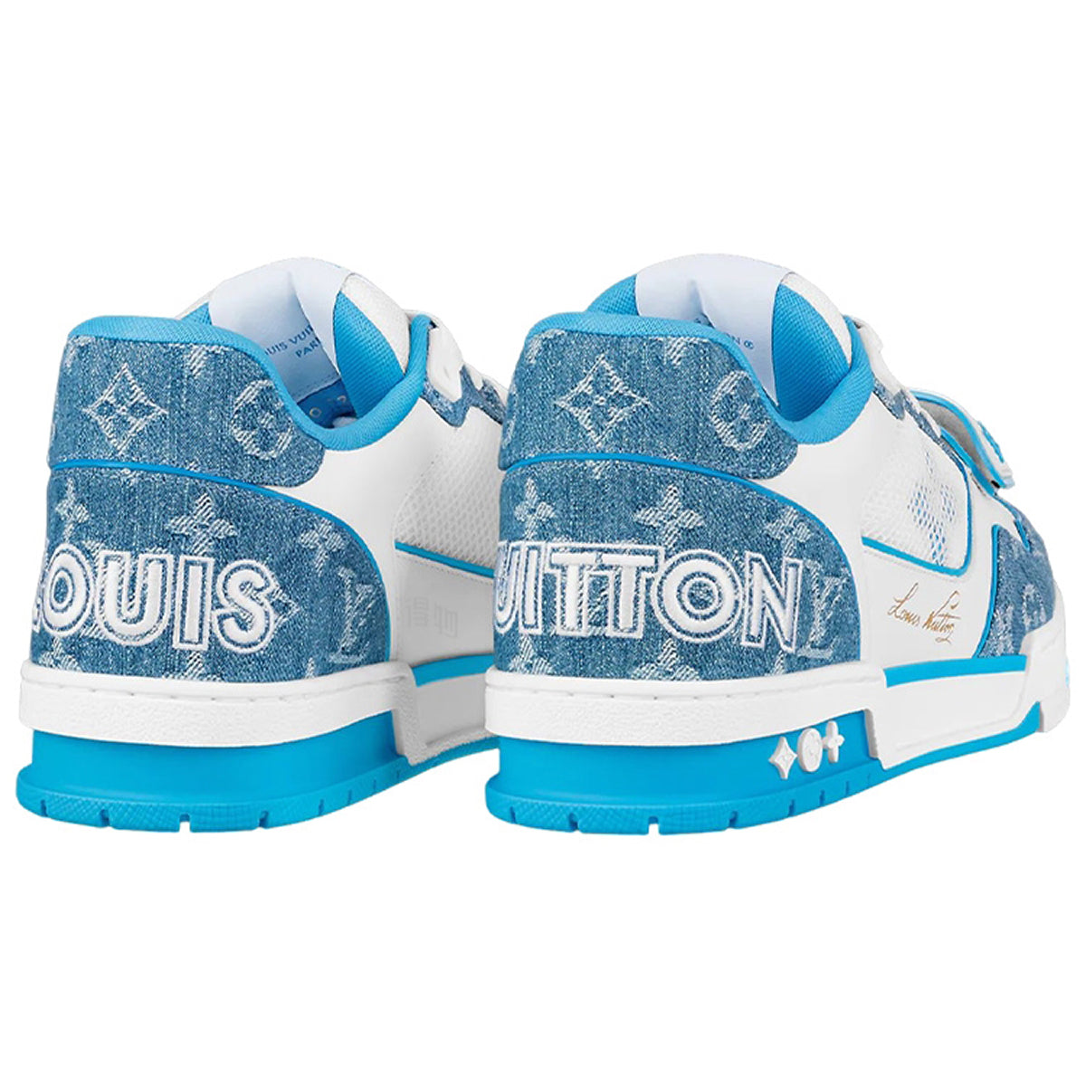 Louis Vuitton Trainer Leather Flower Motif Low-Top Sneakers in Blue & White