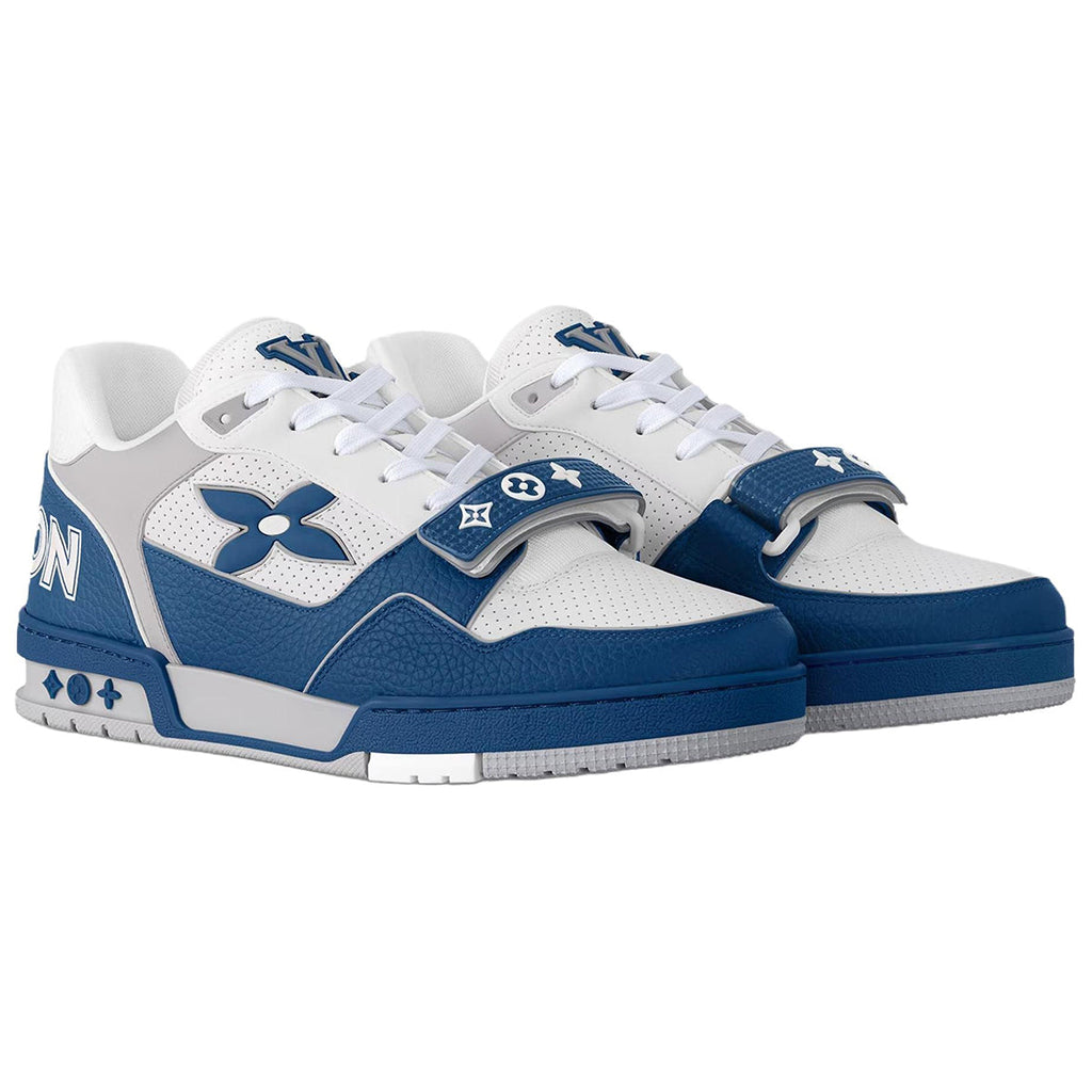 Louis Vuitton Trainer Leather Lace-Up Low-Top Sneakers in Blue & White – Unisex
