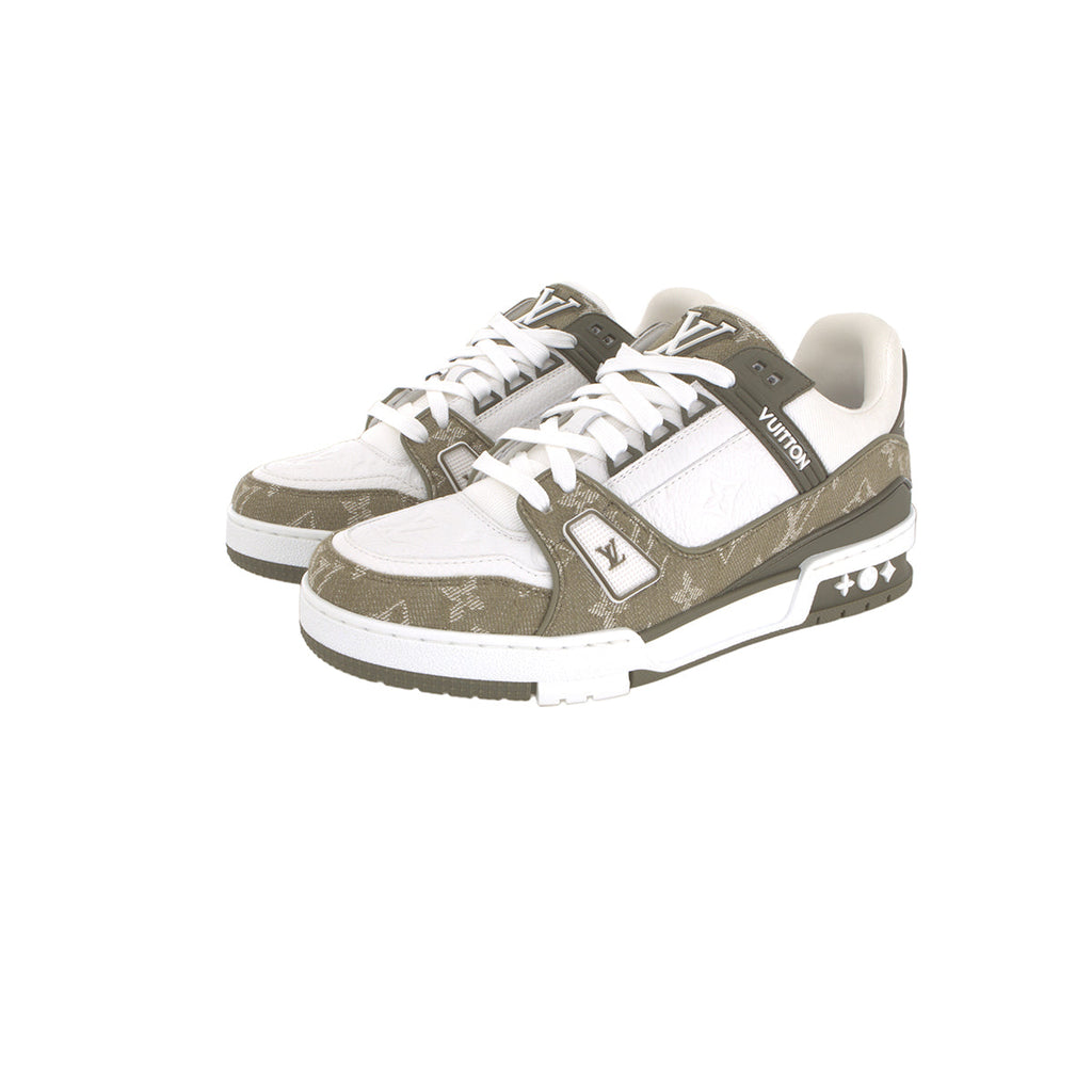 Louis Vuitton Trainer Lace-Up Low-Top Sneakers in Green with LV Logo Print