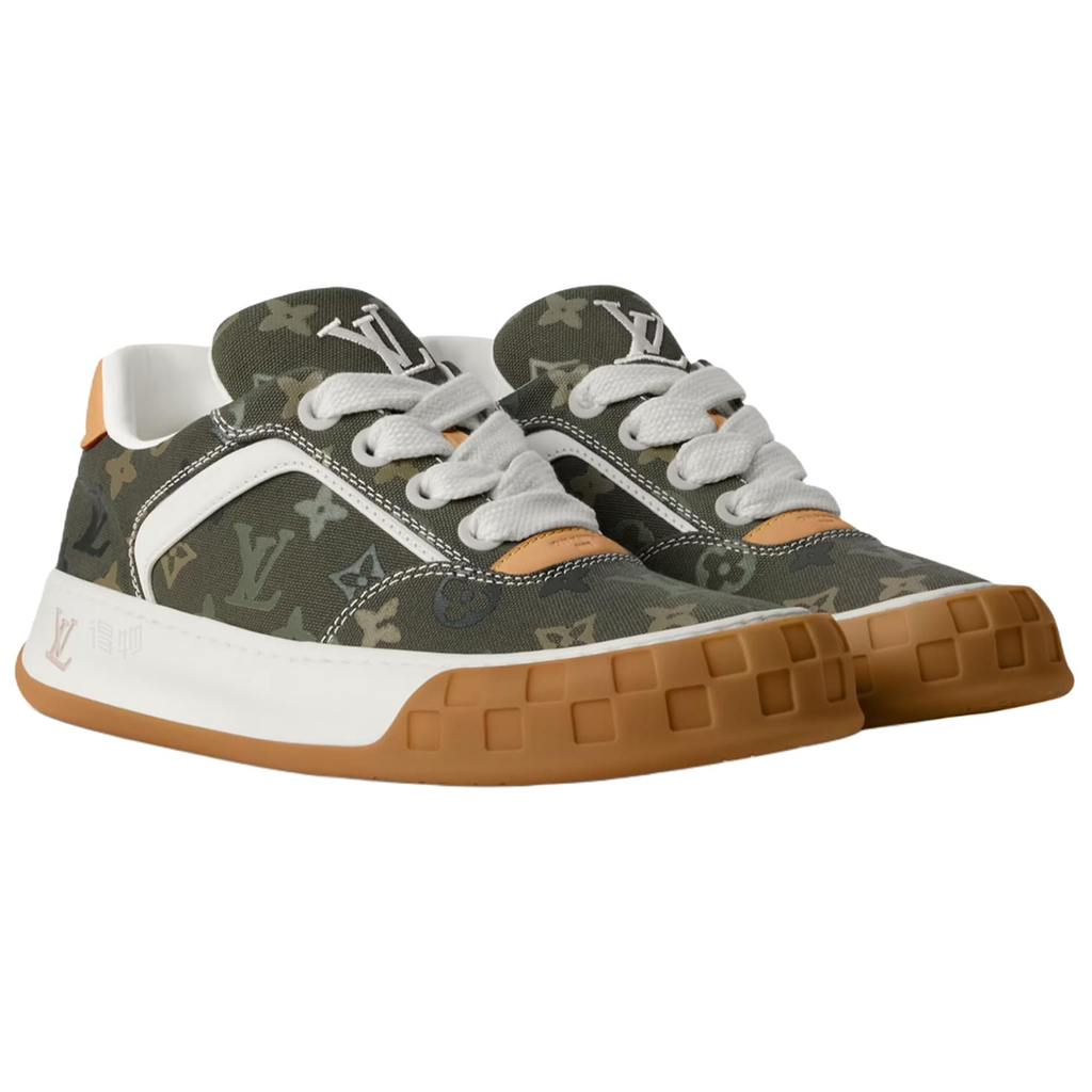 Louis Vuitton Tilted Calf Leather Lace-Up Platform Biscuit-Sole Low-Top Sneakers in Khaki Green – Unisex
