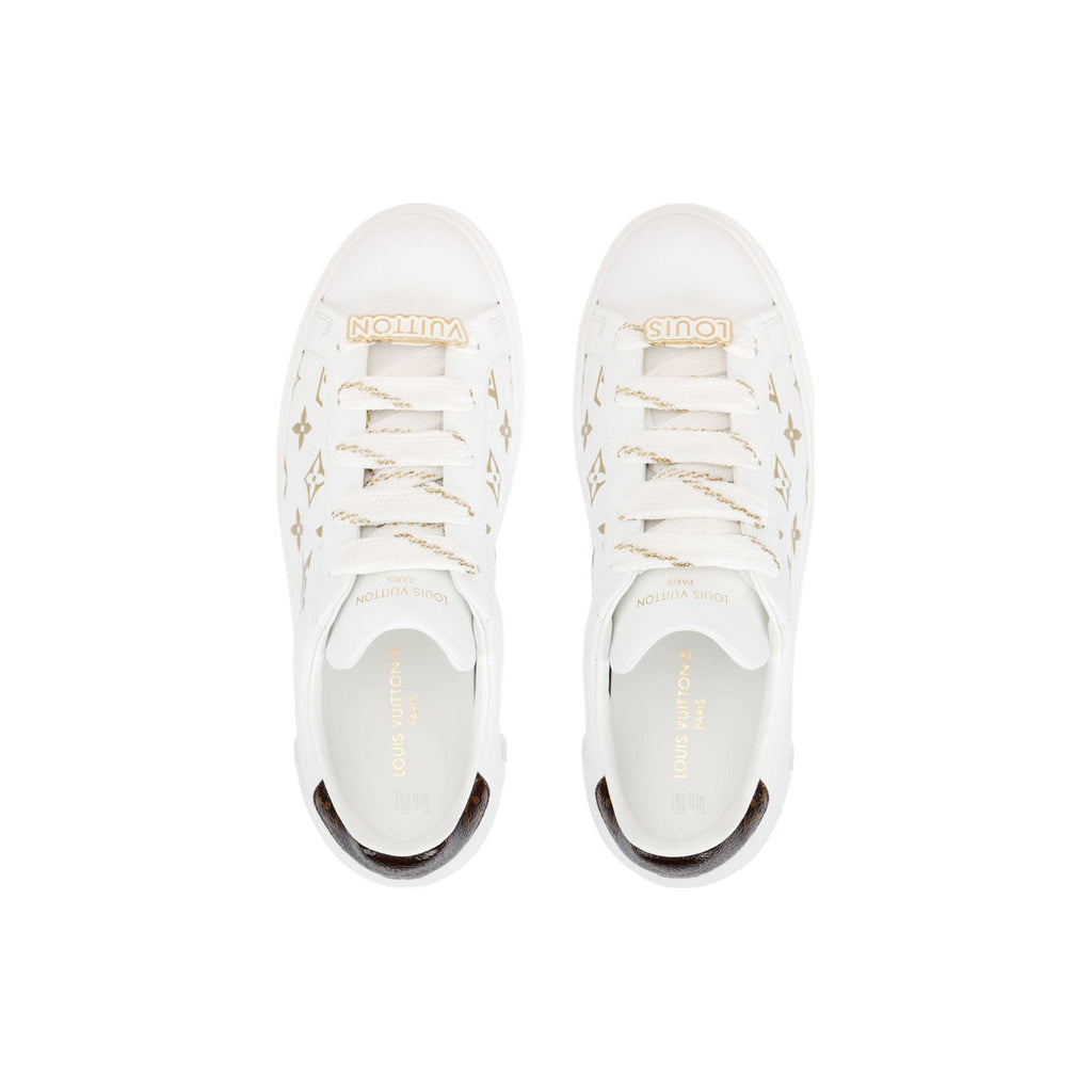 Louis Vuitton Time Out Logo-Print Leather Low-Top Sneakers in White & Gold – WoUnisex
