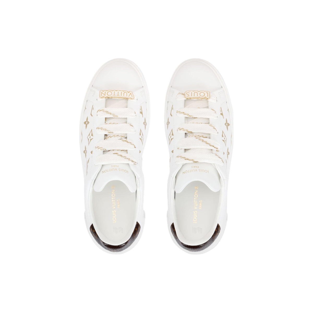 Louis Vuitton Time Out Logo-Print Leather Low-Top Sneakers in White & Gold – WoUnisex