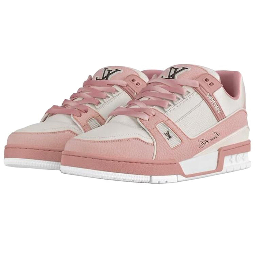 Louis Vuitton Trainer Leather Lace-Up Low-Top Sneakers in White & Pink – Unisex