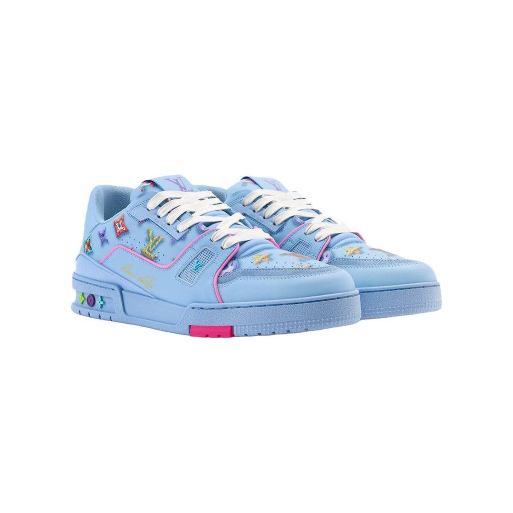 Louis Vuitton Trainer Leather Donut Motif Lace-Up Low-Top Sneakers in Ocean Blue – Unisex