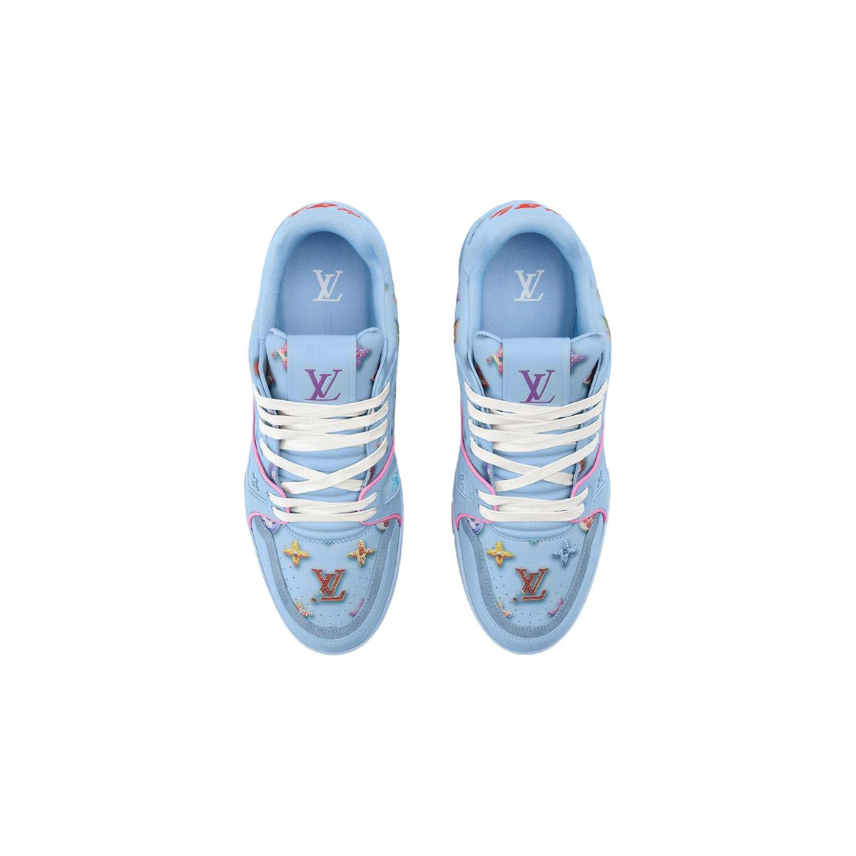 Louis Vuitton Trainer Leather Donut Motif Lace-Up Low-Top Sneakers in Ocean Blue – Unisex