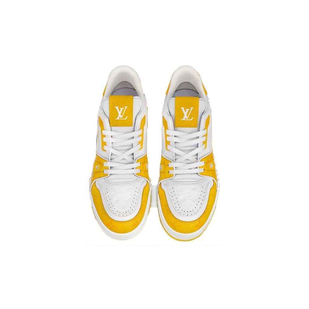 Louis Vuitton Trainer Lace-Up Low-Top Sneakers in White & Yellow – Unisex