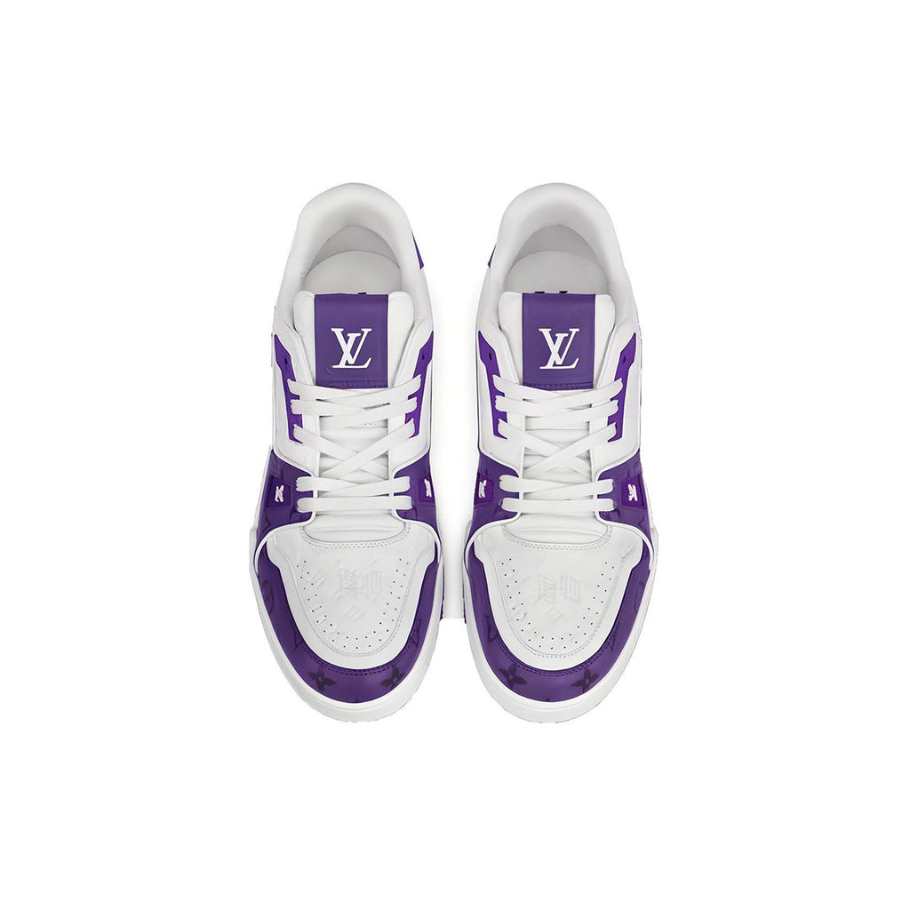 Louis Vuitton Trainer Lace-Up Low-Top Sneakers in White & Purple – Unisex