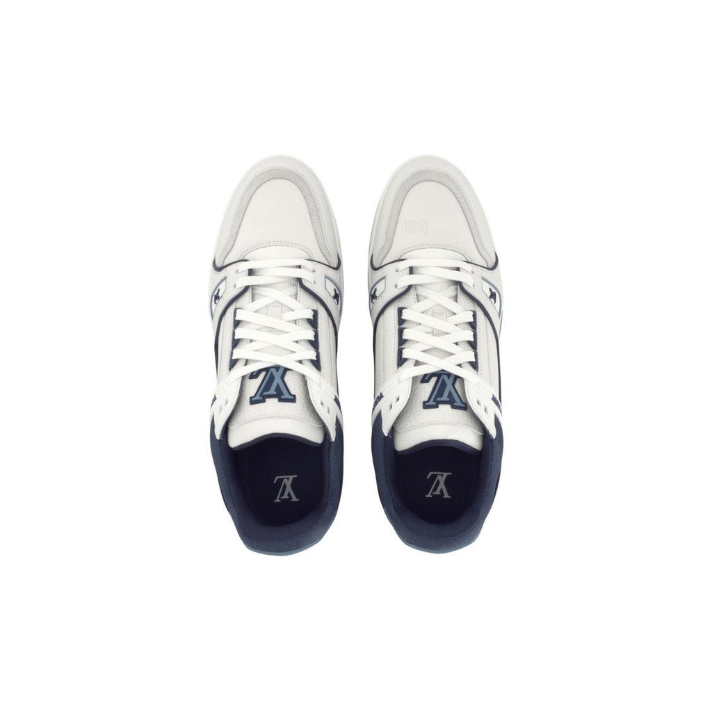 Louis Vuitton Trainer Grained Calf Leather Lace-Up Low-Top Sneakers in Blue – Unisex