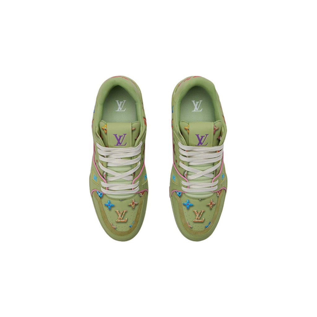 Louis Vuitton Trainer Leather Donut-Motif Lace-Up Low-Top Sneakers in Green – Unisex